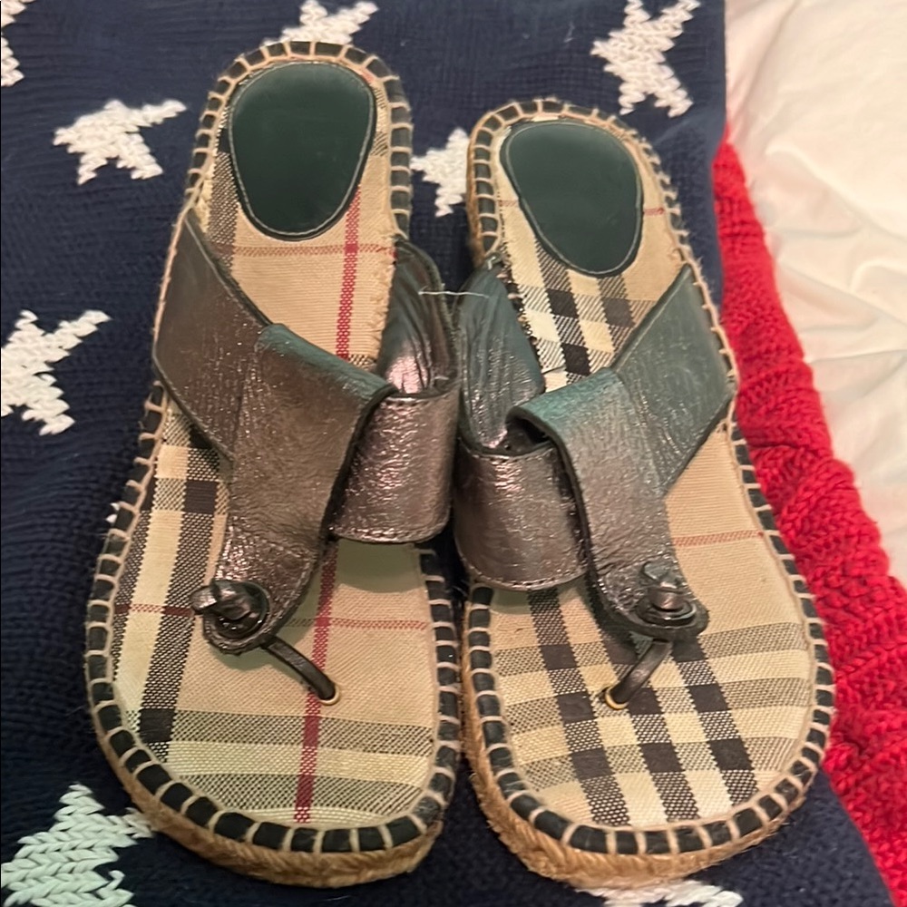 Burberry Plaid Sandals with Metallic Straps